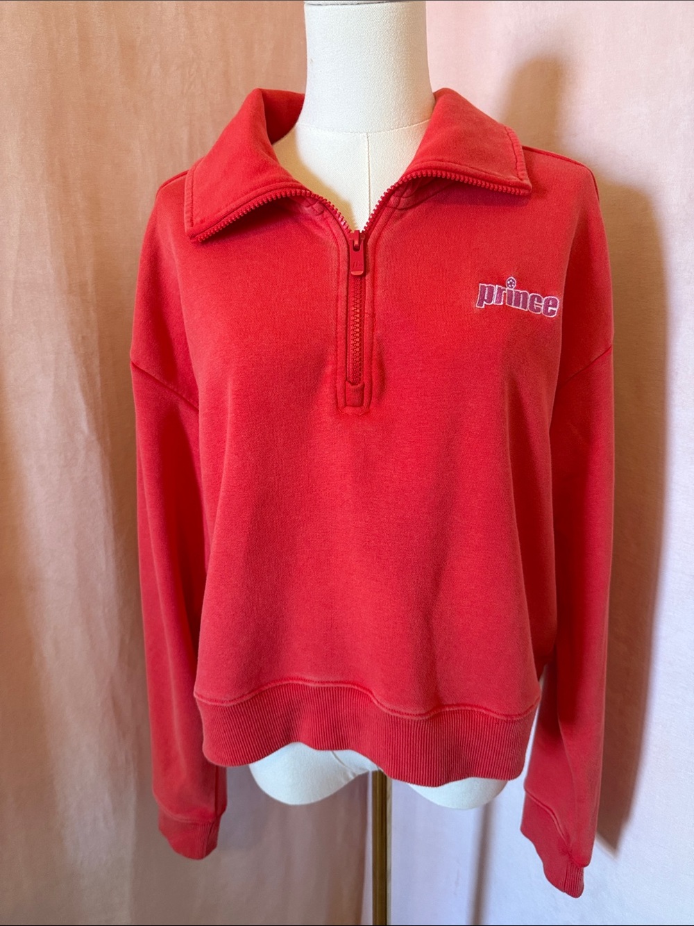 Prince Pickleball Power Red Quarter-Zip Crop Pullover Sweatshirt